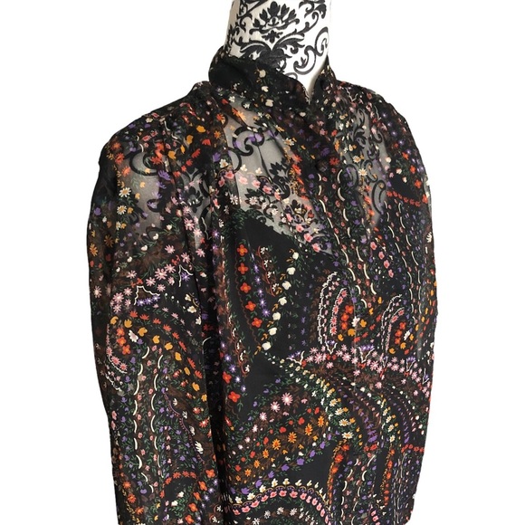 SAKS FIFTH AVE Floral Mesh Button-down Blouse - Picture 3 of 14